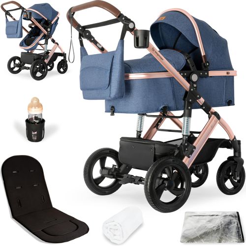 Bergsteiger Nizza 3 in 1 Kinderwagen, Kombikinderwagen Komplettset, Babywanne & Buggy Sportsitz inklusive, Auto-Babyschale & Isofix Station optional
