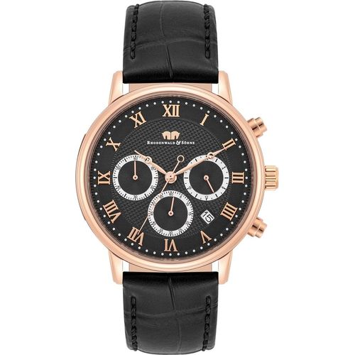 Herren Chronograph roségold Echtleder schwarz