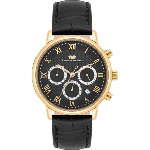 Herren Chronograph gelbgold Echtleder schwarz