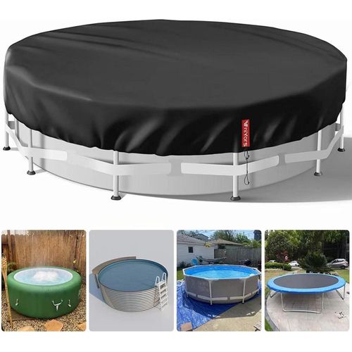 Runde Poolabdeckung 366, Pool Abdeckplane mit UV-Schutz und Kordelzug - Schwarz