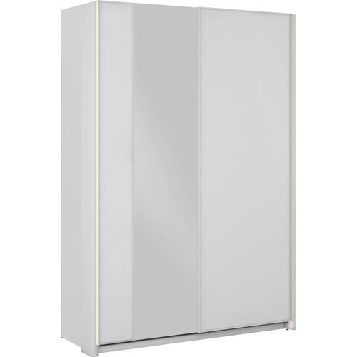MIRJAN24 Kleiderschrank Maxi 2D 150 MX02, Schiebetürenschrank, Frontspiegel 3 mm, Gedämpftem Schließsystem (Farbe: Weiß, mit Weißer LED Beleuchtung)