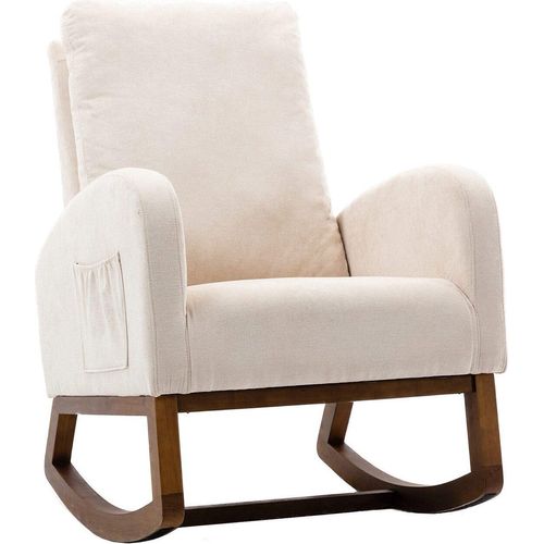 Weichen Schaukelstuhl Kinderzimmer Stuhl gepolstert hohen Ruecken Wohnzimmerstuhl Schlafzimmerstuhl Freizeit Sofa Beige Teddystoff