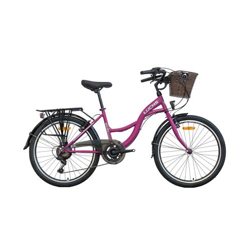 Luchs Feline 24-Zoll Citybike – 7-Gang Shimano Fahrrad mit Rattankorb, Beleuchtung ideal ab 135 cm Körpergröße Kinderfahrrad Hollandrad Bike in Lila