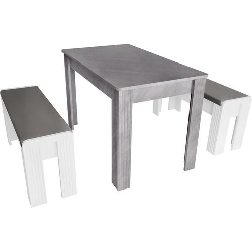 Essgruppe Esstisch mit 2 Baenken Rechteckiger Freizeittisch Wohnzimmertisch Grau Elegante Sitzgelegenheit fuer Zuhause Praktische Wohnzimmermoebel