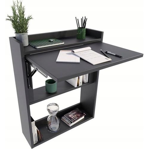 MATKAM Schreibtisch, H85 x B70 x T20 cm, Multifunktionales Wandregal aus hochwertigem Laminat, ideal für kleine Räume (Schwarz)