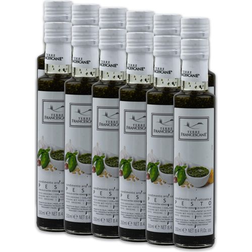 Food-United PESTO DRESSING ÖL 12x 250ml | italienisches Olivenöl extra nativ | 0,8 % Säure | Pesto-Aroma | Pesto-Geschmack | von TERRE FRANCESCANE | perfekt zu Salate Pasta Risotto Bruschetta