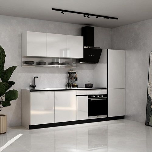 HOME DELUXE Küche PORTOFINO Weiß Hochglanz Rechts Arbeitsplatte Vittoria White- Ohne E-Geräte