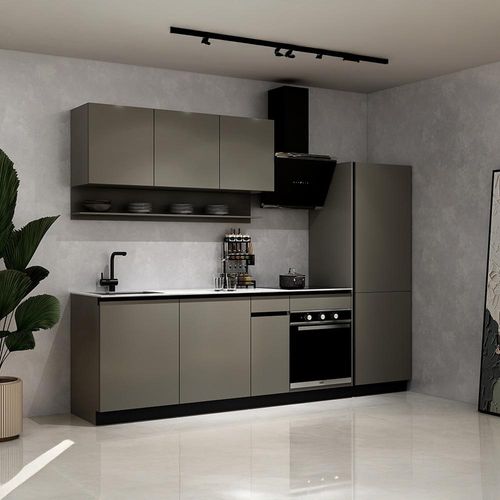 HOME DELUXE Küche PORTOFINO Anthrazit Matt Rechts Arbeitsplatte Vittoria White- Ohne E-Geräte