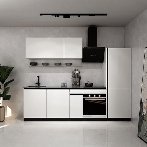 HOME DELUXE Küche PORTOFINO Weiß Matt Rechts Arbeitsplatte Grey Stone- Ohne E-Geräte