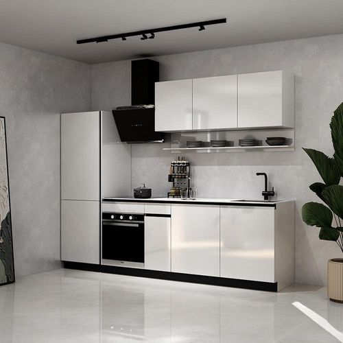 HOME DELUXE Küche PORTOFINO Weiß Hochglanz Links Arbeitsplatte Vittoria White- Ohne E-Geräte