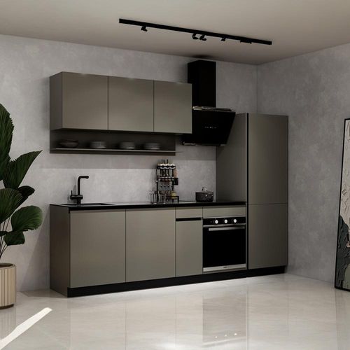 HOME DELUXE Küche PORTOFINO Anthrazit Matt Rechts Arbeitsplatte Grey Stone- Ohne E-Geräte