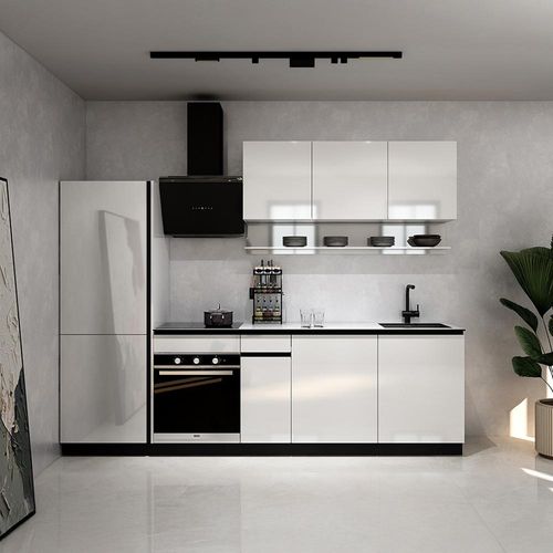 HOME DELUXE Küche PORTOFINO Weiß Hochglanz Links Arbeitsplatte Marmo Calacatta- Ohne E-Geräte