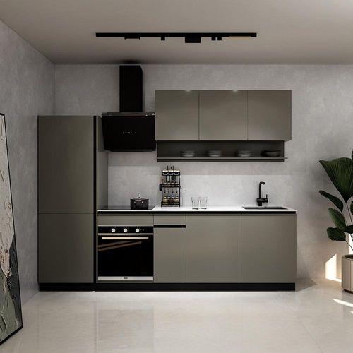 HOME DELUXE Küche PORTOFINO Anthrazit Matt Links Arbeitsplatte Vittoria White- Ohne E-Geräte