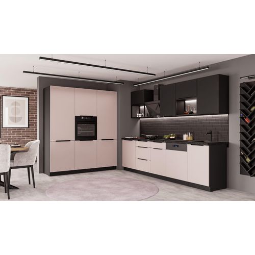 Küche ARONA + SIENA LOFT 280 + 180 cm Küchenzeile Küchenblock Einbauküche Kaschmir beige matt + Schwarz matt