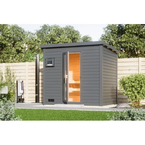 Saunahaus Hytti 3 : Terragrau : 9 kW finnisch Ofen + Steuergerät Easy Finnisch Farbe: Terragrau Saunaofen: 9 kW finnisch Ofen + Steuergerät Easy Finnisch