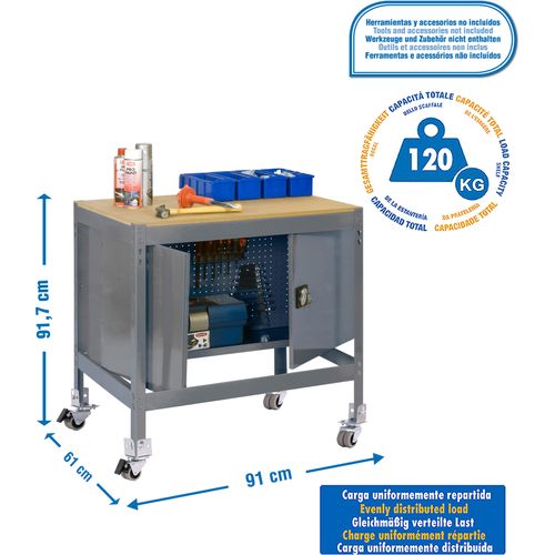 Arbeitstisch und Montage aus Metall ohne Parafuses SIMONWORK MOBILE BT0 CABINET 900 GRAU/MAD