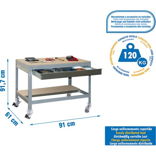 Arbeitstisch und Montage aus Metall ohne Parafuses SIMONWORK MOBILE BT0 BOX 900 GRAU/HOLZ
