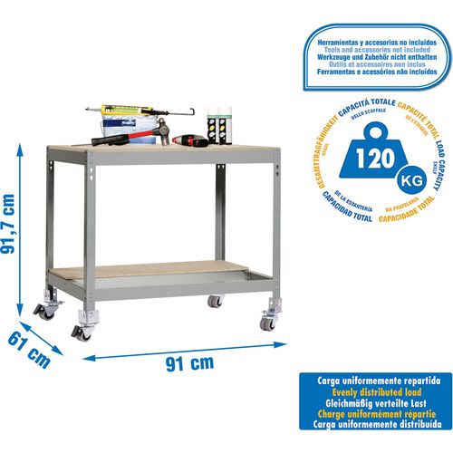 Arbeitstisch und Montage aus Metall ohne Parafuses SIMONWORK MOBILE BT0 900 GRAU/HOLZ