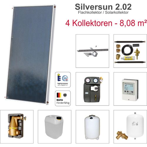 Solarbayer Silversun Flachkollektor Solarpaket 4 Solaranlage 8,08 m² Solar