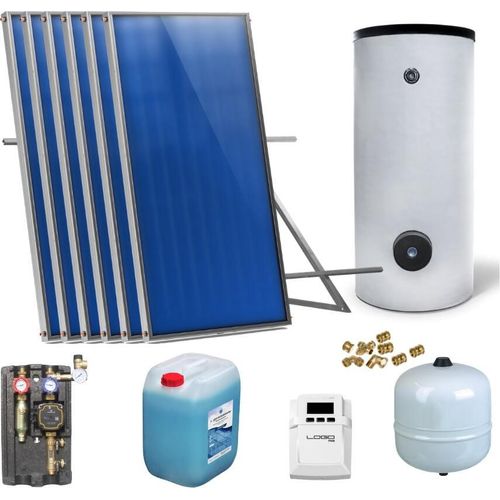 Solaranlage Solarpaket 6 Kollektoren Speicher Flachdach Flachkollektor Speicher