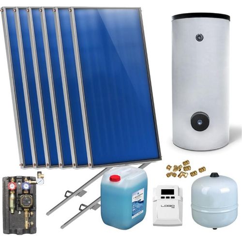 Flachkollektoren Warmwasser Solarpaket 6 Kollektoren Speicher Flachkollektor