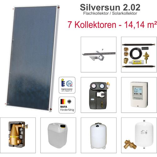 Solarbayer Silversun Flachkollektor Solarpaket 7 Solaranlage 14,14 m² Solar