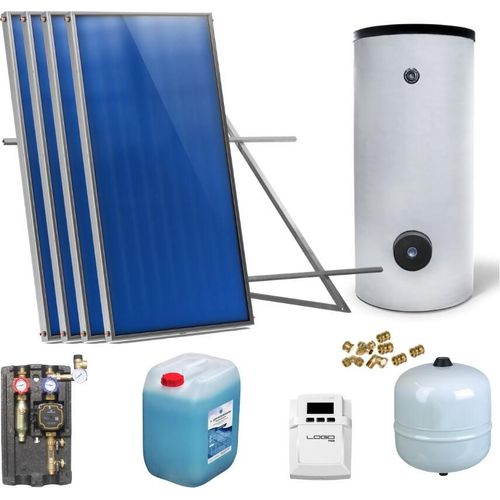 Solaranlage Solarpaket 4 Kollektoren Speicher Flachdach Flachkollektor Speicher