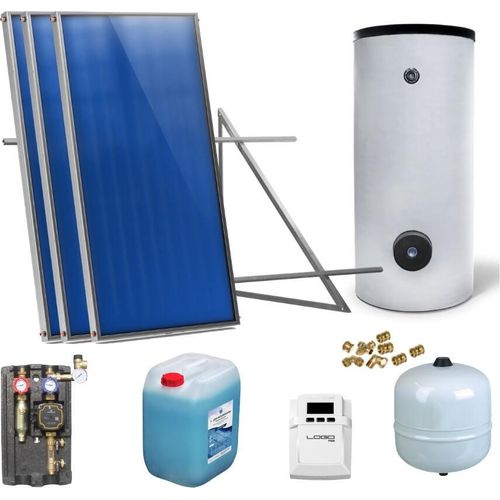 Solaranlage Solarpaket 3 Kollektoren Speicher Flachdach Flachkollektor Speicher