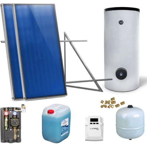 Solaranlage Solarpaket 2 Kollektoren Speicher Flachdach Flachkollektor Speicher