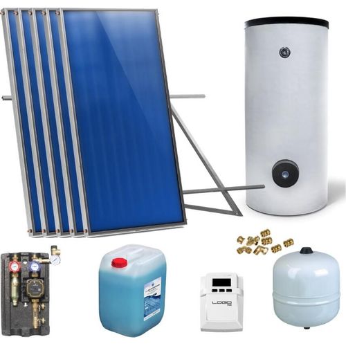 Solaranlage Solarpaket 5 Kollektoren Speicher Flachdach Flachkollektor Speicher