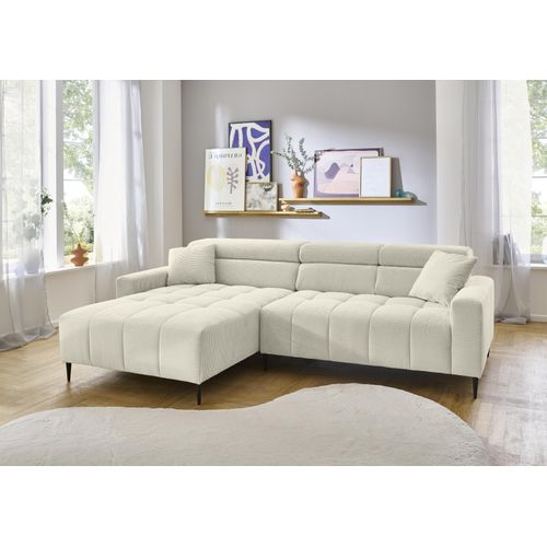 Wohnlandschaft ></noscript>Stanislaw< elektr. Sitztiefenverstellung, feiner Cord creme - 256x100x180 (BxHxT)
