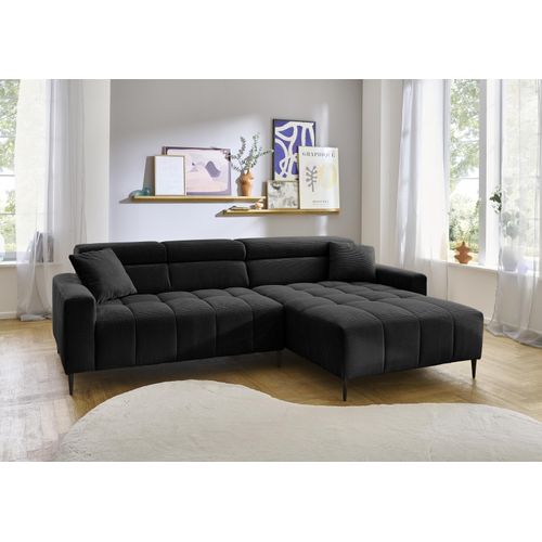 Wohnlandschaft ></noscript>Stanislaw< elektr. Sitztiefenverstellung, Cord schwarz - 256x100x180cm (BxHxT)