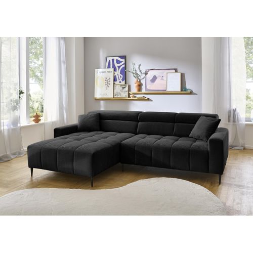 Wohnlandschaft ></noscript>Stanislaw< elektr. Sitztiefenverstellung, Cord schwarz - 256x100x180cm (BxHxT)