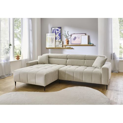 Wohnlandschaft ></noscript>Stanislaw< elektr. Sitztiefenverstellung, Cord taupe - 256x100x180cm (BxHxT)