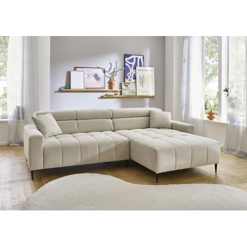 Wohnlandschaft ></noscript>Stanislaw< elektr. Sitztiefenverstellung, Cord taupe - 256x100x180cm (BxHxT)
