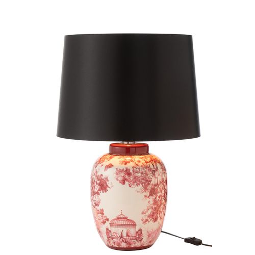 J-line - Lampe + Lampenschirm Moriko Porzellan Schwarz/Rot/Weiß - 33x38x59cm
