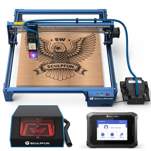 SCULPFUN S30 Gräviermaschine ist mit einem luftunterstützten, Offline-Display und einer Schutzbox, zum Schutz vor Gerüchen und störendem Licht ausgest