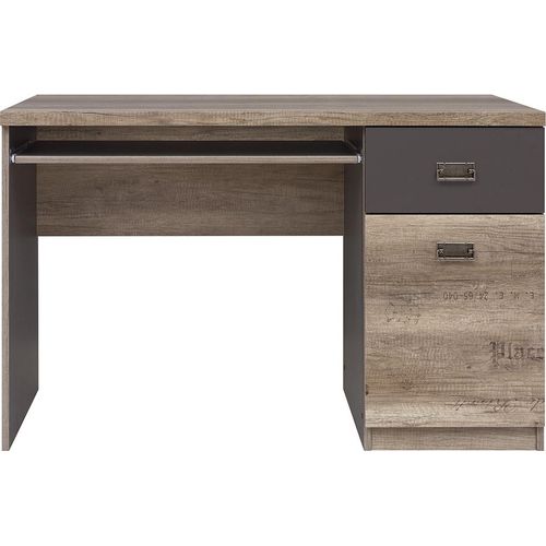 Schreibtisch Abel mit 1 Schublade und 1 Tür, Holzoptik und Grau, 120cm