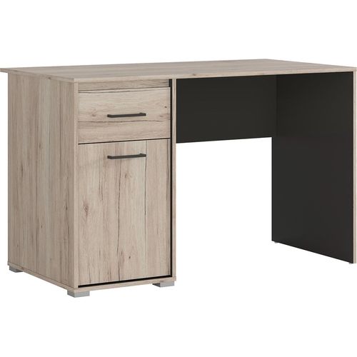 Schreibtisch Abriel mit 1 Schublade und 1 Tür, Holzoptik und Grau, 63cm