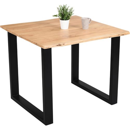 Esstisch Baumkante massiv Akazie eichefarben 90 x 90 cm schwarz DEREK
