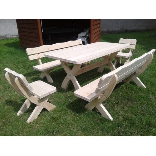 Gartenmöbel, Holzgruppe, Tisch +2 x Bank + 2 x Stuhl. Naturholz