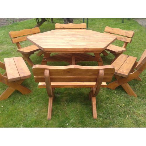 Gartenmöbel AR-12, Holzgartenmöbel, Terassensets, Tisch mit 6 Banke, Optional für 12 Personen.