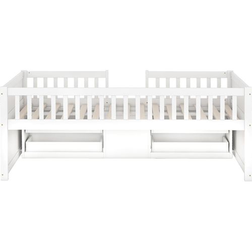 Halbhohes Bett mit 4 Schubladen Geländer Leiter Jugendbett Kinderbett Minimalistischer Stil Stauraumbetten 90*200cm Weiß