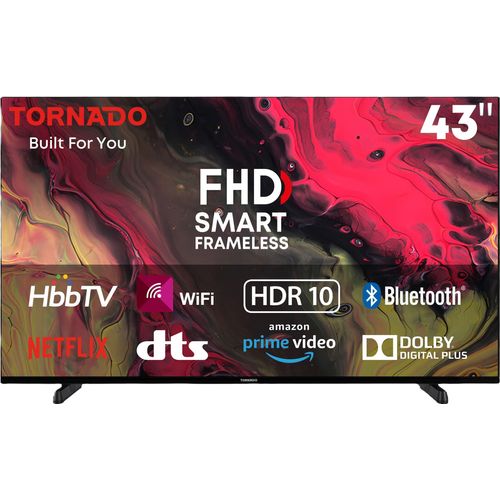 Tornado LINUX Smart TV 43 Zoll FHD, Rahmenlos, mit integriertem Receiver