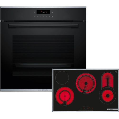 Bosch Einbau-Backofen-Set, HBA271BB3 + PKC845FP1D, Einbau-Backofen, Elektro-Kochfeld HBD472FH85