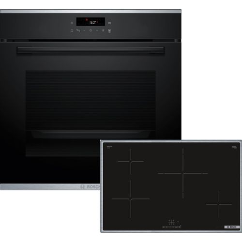 Bosch Einbau-Backofen-Set, HBA271BB3 + PIE84KBB5E, Einbau-Backofen, Induktionskochfeld HBD474FH83