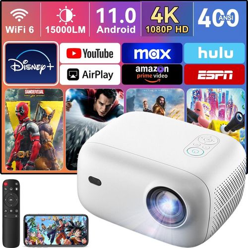 Full HD Tragbarer Mini Beamer, Intelligente Heimkino-Projektor für Zuhause, Kompakter Mini-Projektor für Filme und Unterhaltung