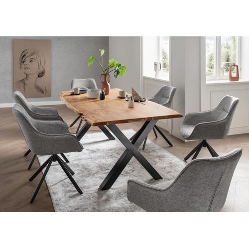 Möbelset Baumkantentisch Catania, 6er Set Diningsessel San Carlo hellgrau