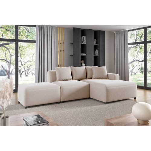 Ecksofa Designersofa MEGAN XS inkl. Hocker Stoff Salvador Hellbeige Ottomane Rechts