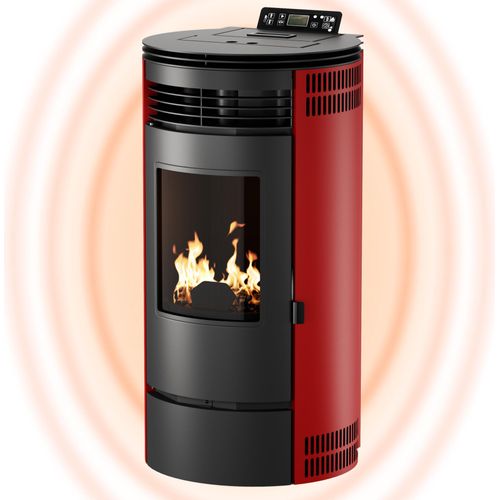 Pelletofen Pelletheizung Pelletkamin 9kW bis 220m³ Pellet Kaminofen Heizung Wi-Fi Ready Elektrokamin mit starker Heizkraft Rot